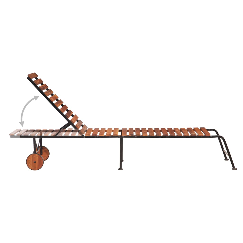 Sun lounger with steel legs solid acacia wood