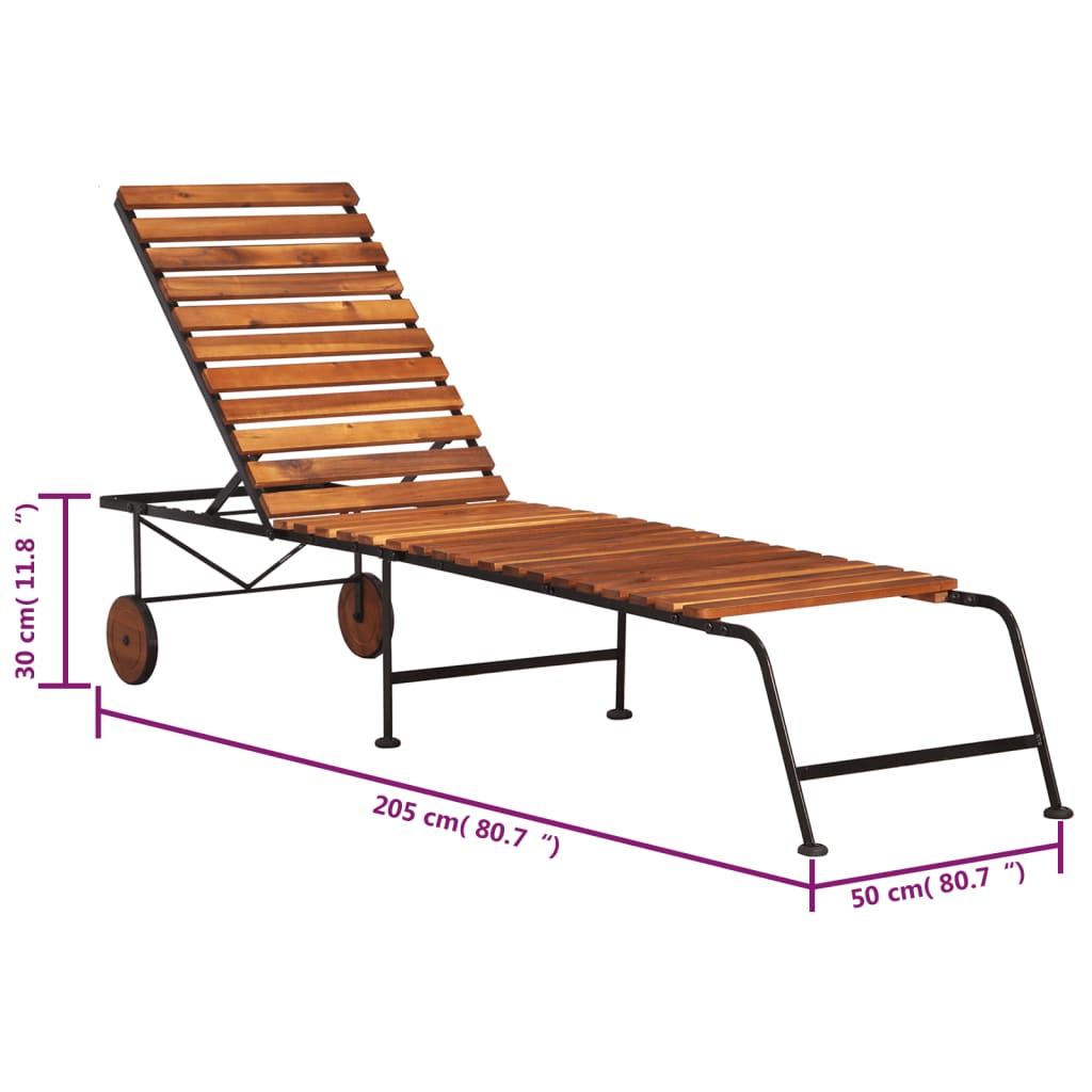 Sun lounger with steel legs solid acacia wood