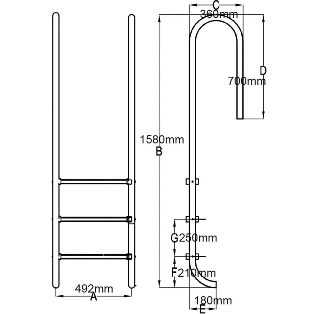 3-step pool ladder 304 stainless steel 120 cm