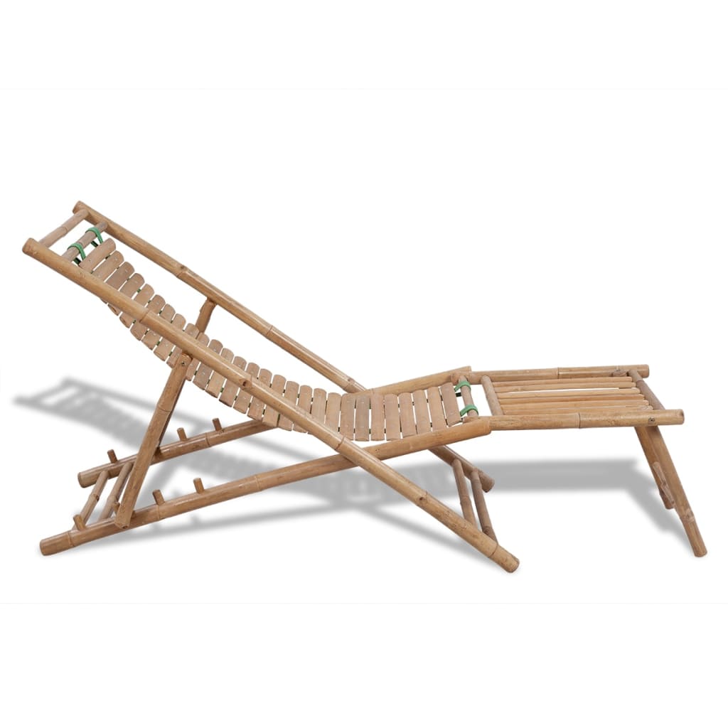 Outdoor sun lounger with bamboo footrests