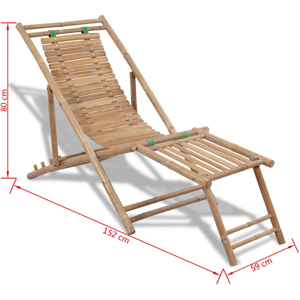 Outdoor sun lounger with bamboo footrests