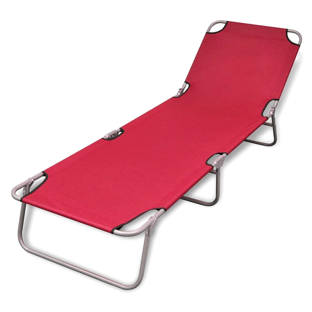 Folding sun lounger red powder coated steel
