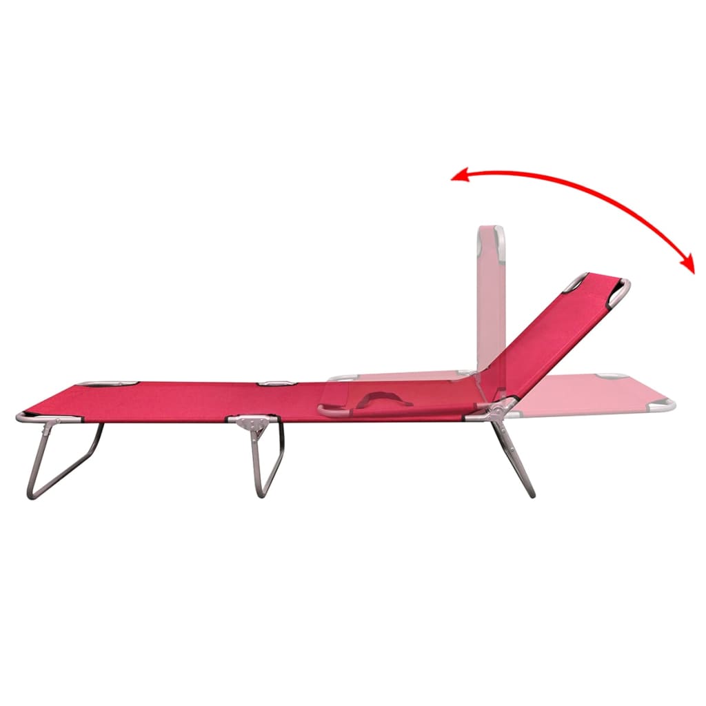 Folding sun lounger red powder coated steel