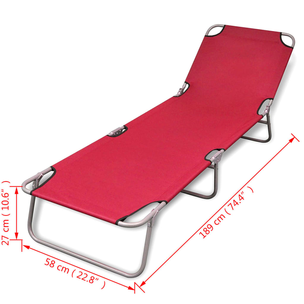Folding sun lounger red powder coated steel
