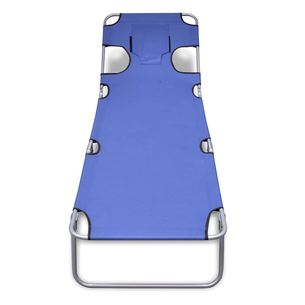 Folding sun lounger with head cushion, blue coated steel