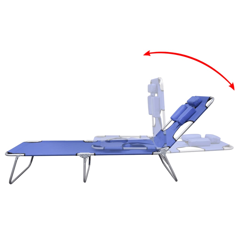 Folding sun lounger with head cushion, blue coated steel