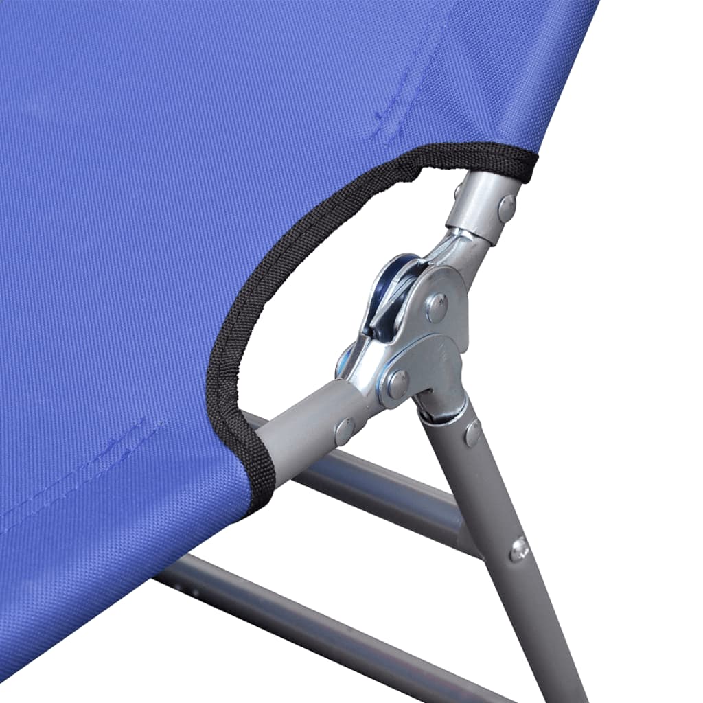 Folding sun lounger with head cushion, blue coated steel