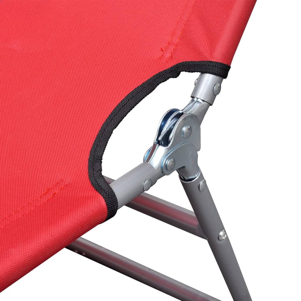 Espreguiçadeira dobrável almofada cabeça aço revestido vermelho