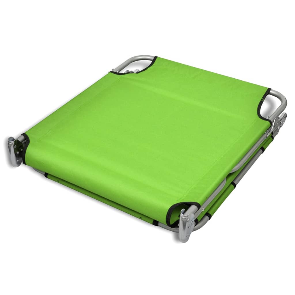 Folding sun lounger with head cushion, green coated steel