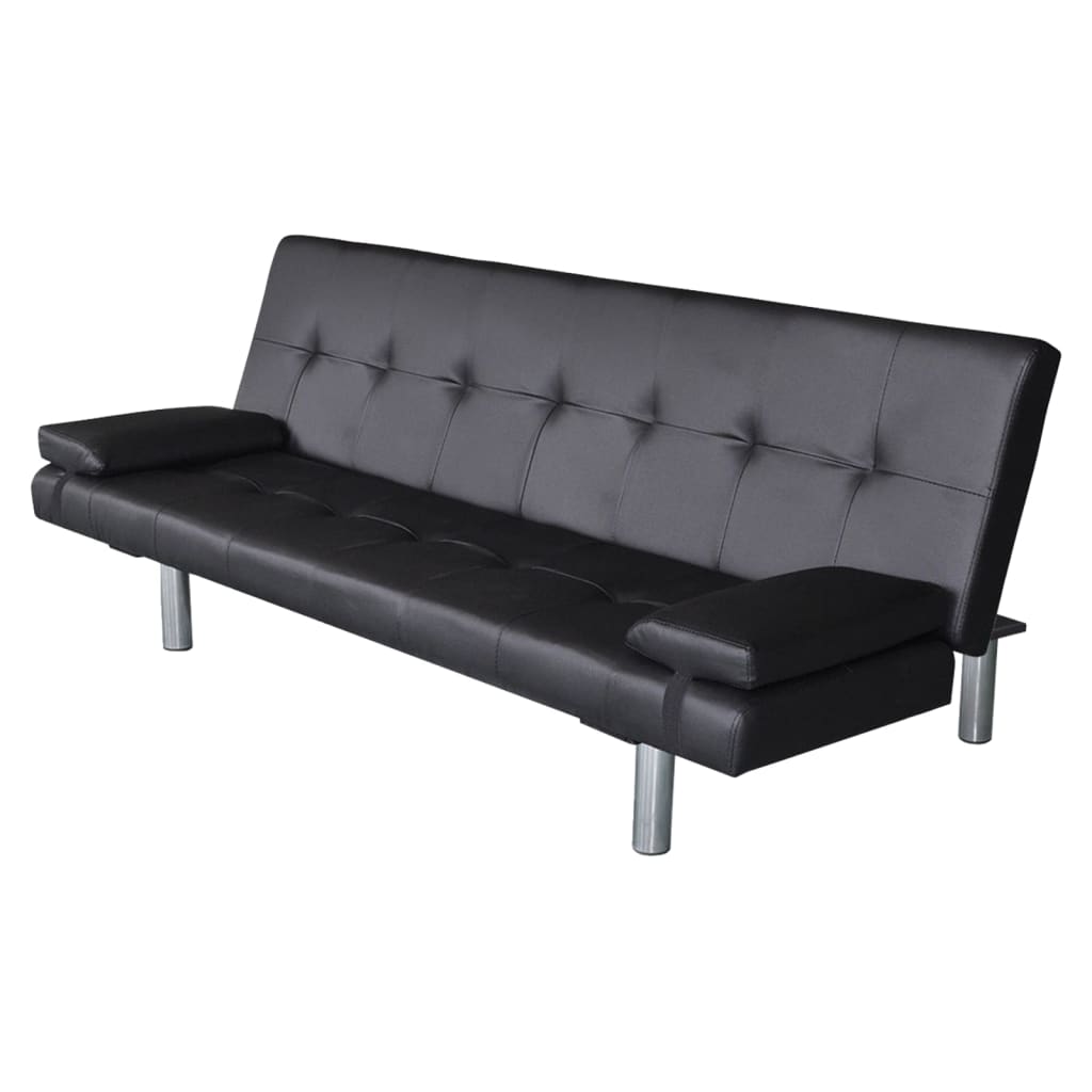 Adjustable sofa bed with 2 cushions in black faux leather