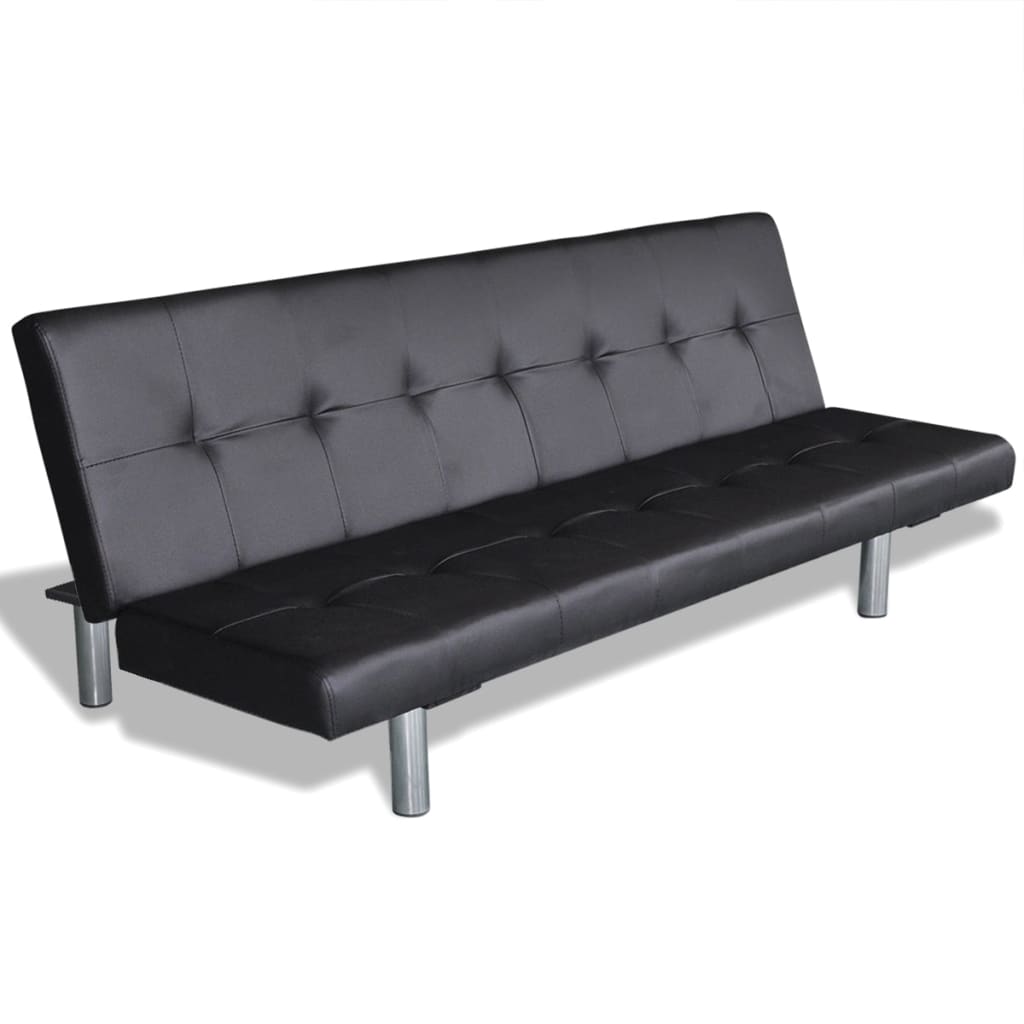 Adjustable sofa bed with 2 cushions in black faux leather