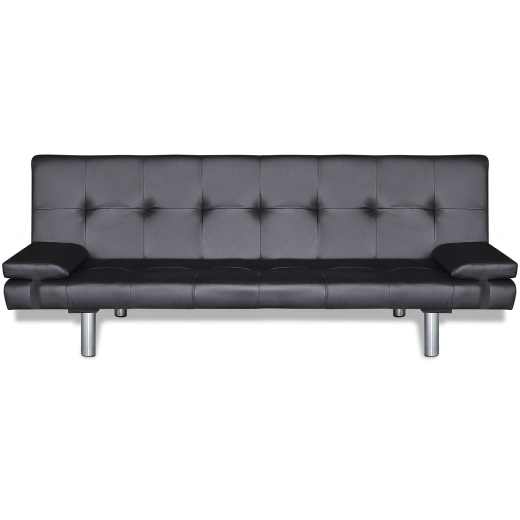 Adjustable sofa bed with 2 cushions in black faux leather