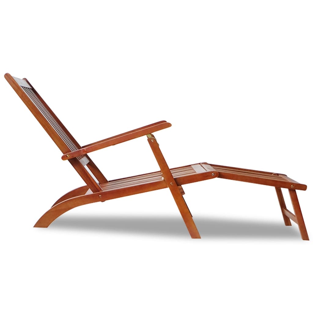 Outdoor sun lounger with footrests in acacia wood