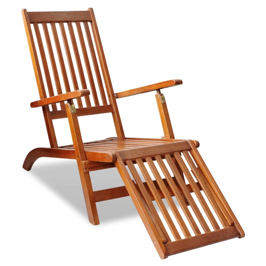 Outdoor sun lounger with footrests in acacia wood