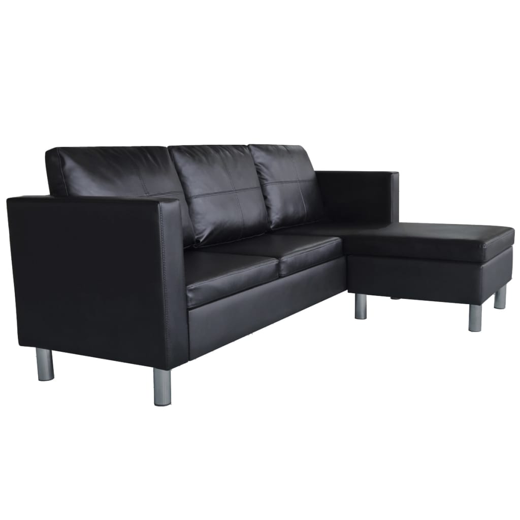 3 Seater Sectional Sofa in Black Faux Leather