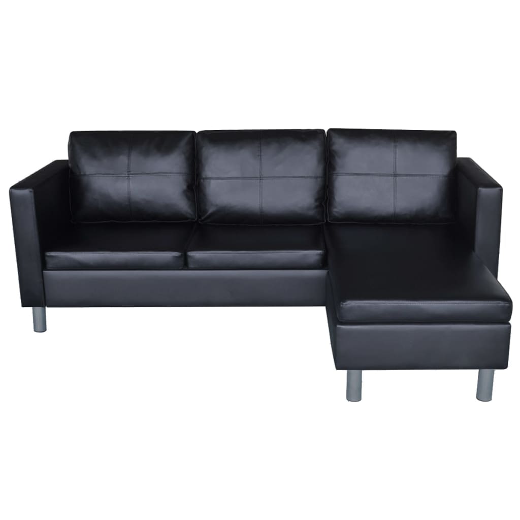 3 Seater Sectional Sofa in Black Faux Leather