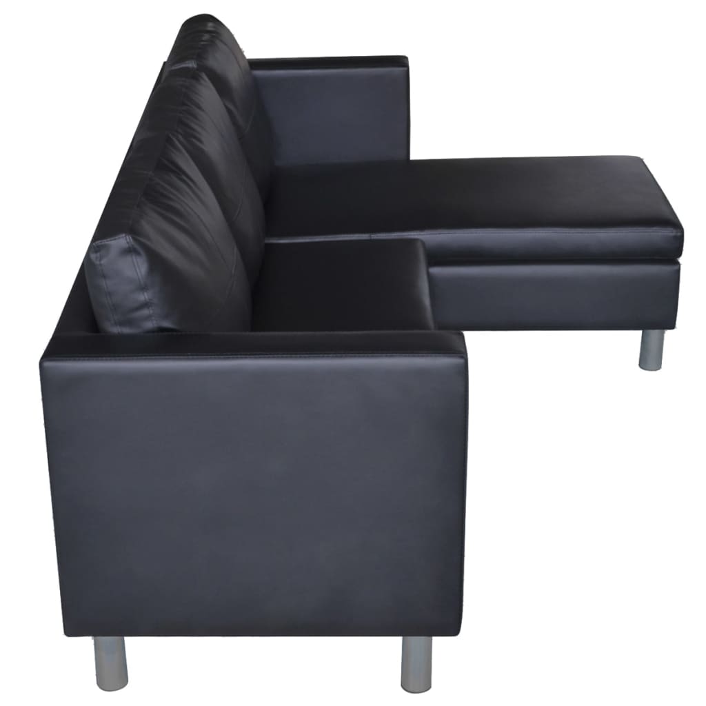 3 Seater Sectional Sofa in Black Faux Leather