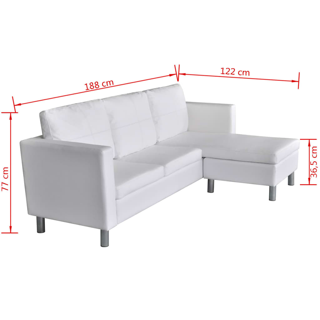 3 seater sectional sofa in white faux leather