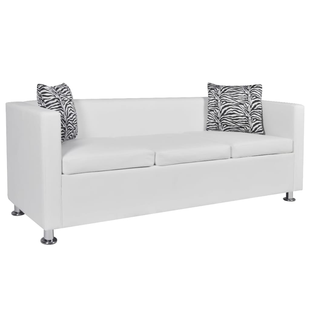 3-seater sofa in white faux leather