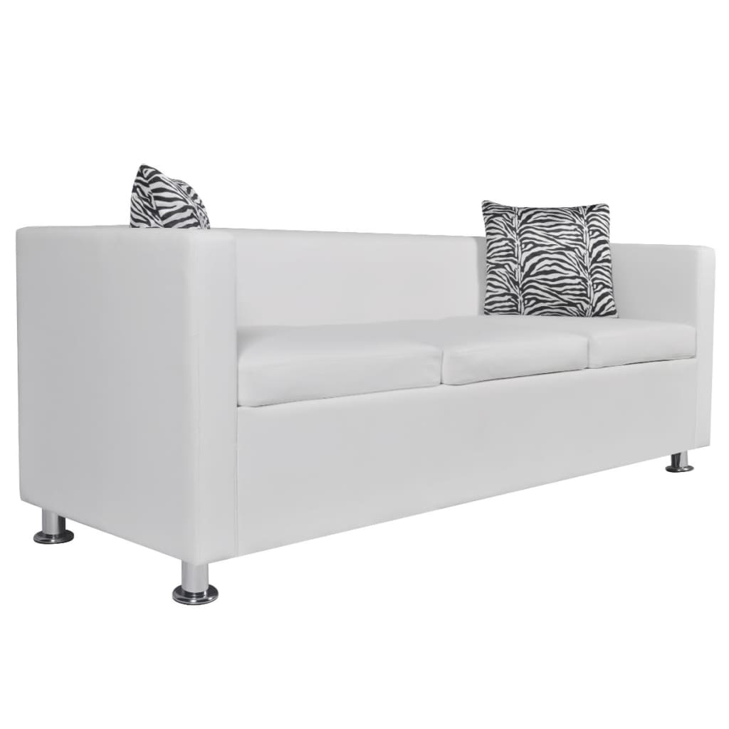 3-seater sofa in white faux leather