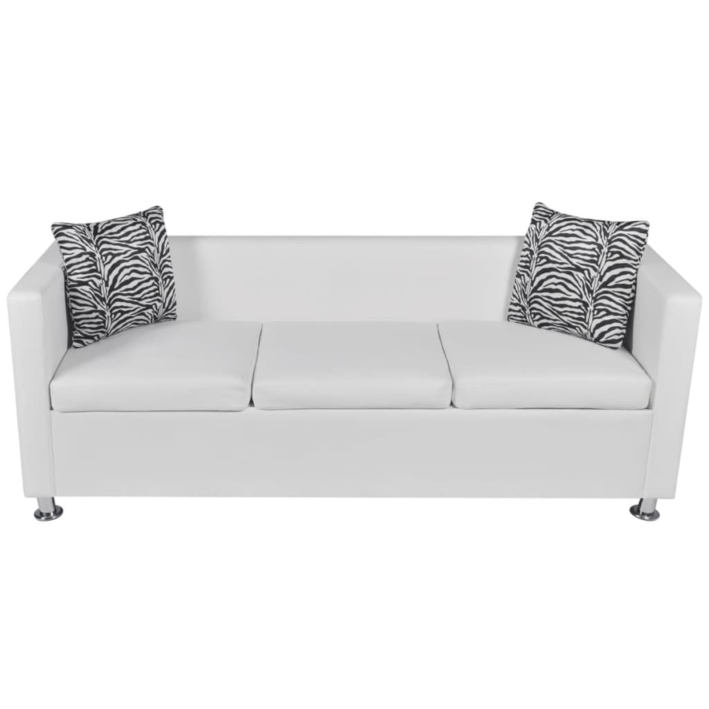 3-seater sofa in white faux leather