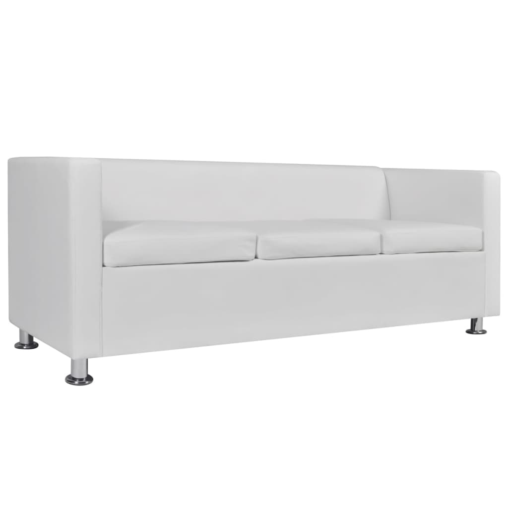 3-seater sofa in white faux leather