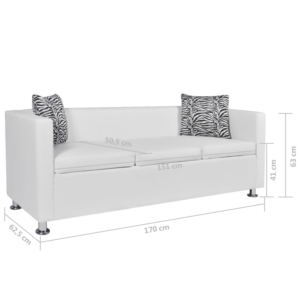 3-seater sofa in white faux leather