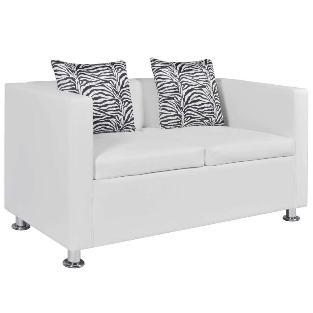 2-seater sofa in white faux leather