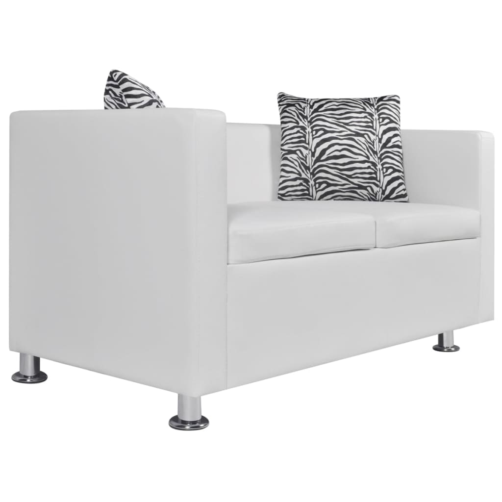 2-seater sofa in white faux leather