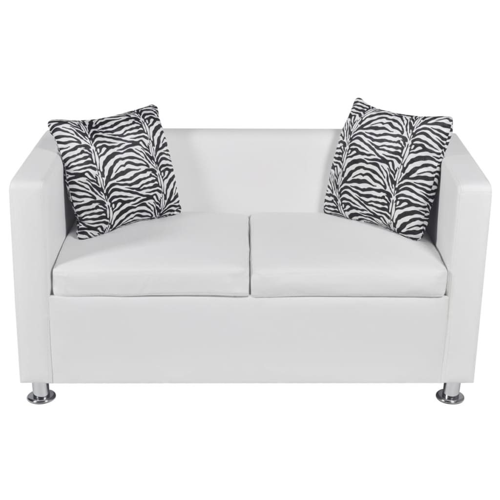 2-seater sofa in white faux leather