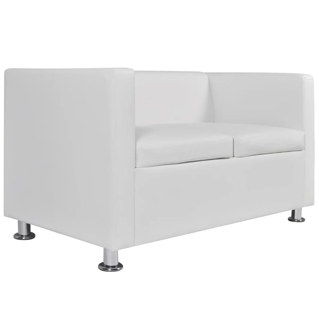 2-seater sofa in white faux leather