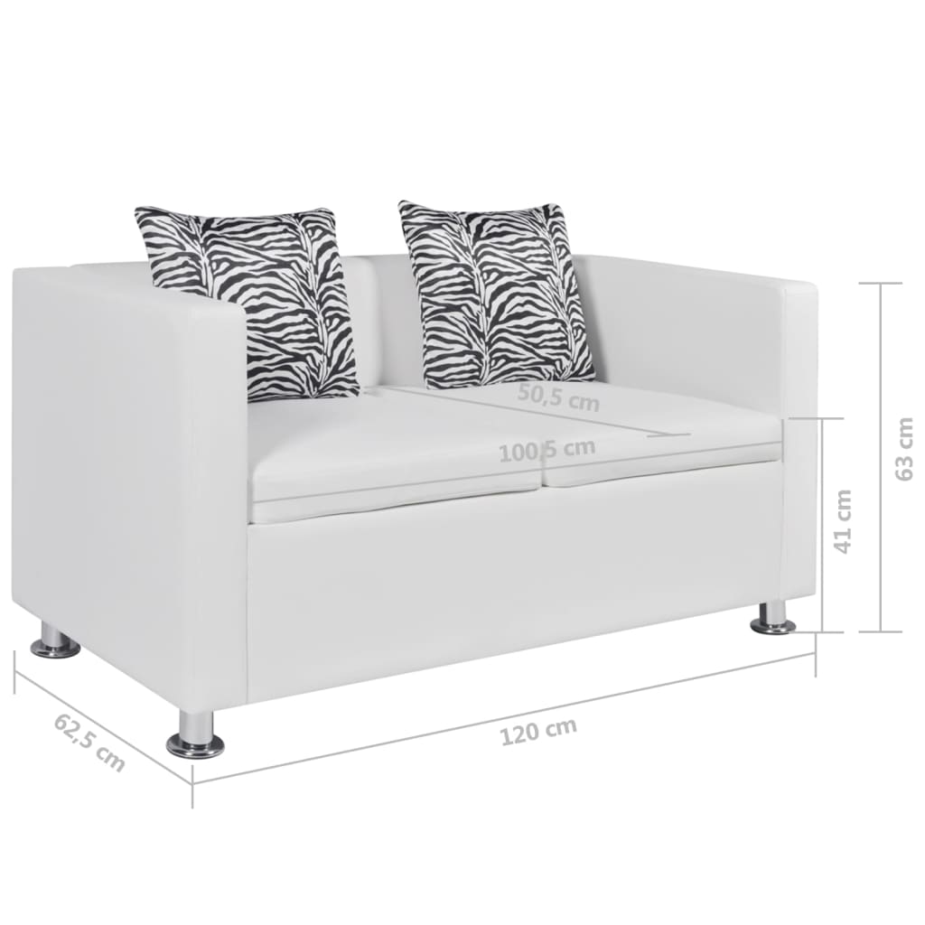 2-seater sofa in white faux leather