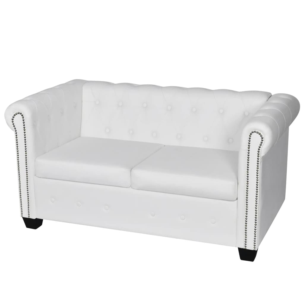 2-seater Chesterfield sofa in white faux leather