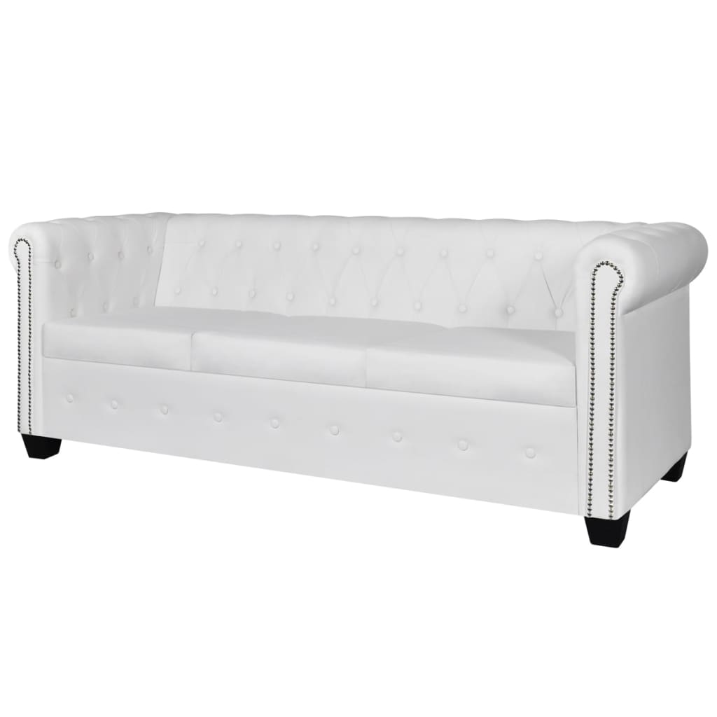 3-seater Chesterfield sofa in white faux leather