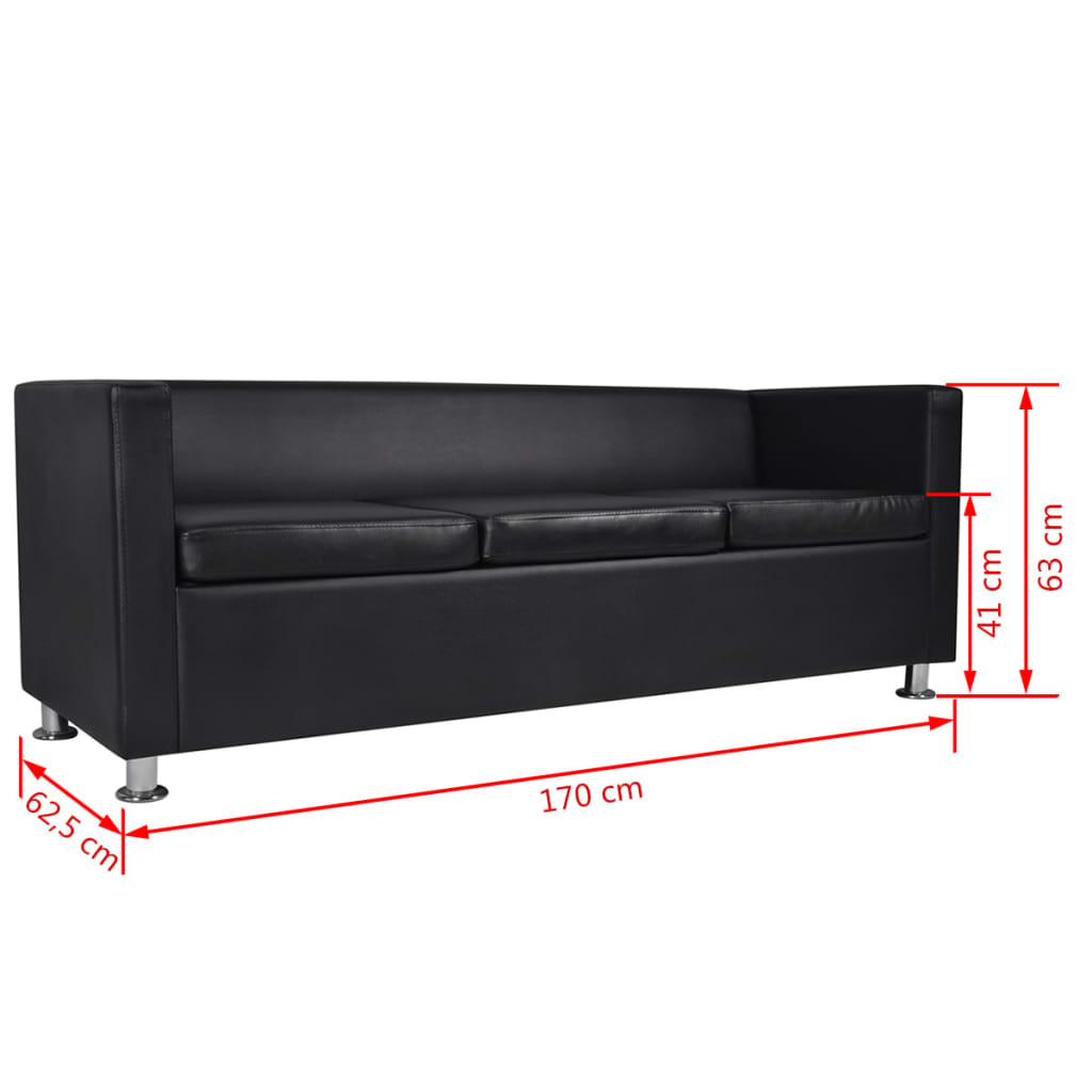Conjunto de sofás de 2 e 3 lugares couro artificial preto