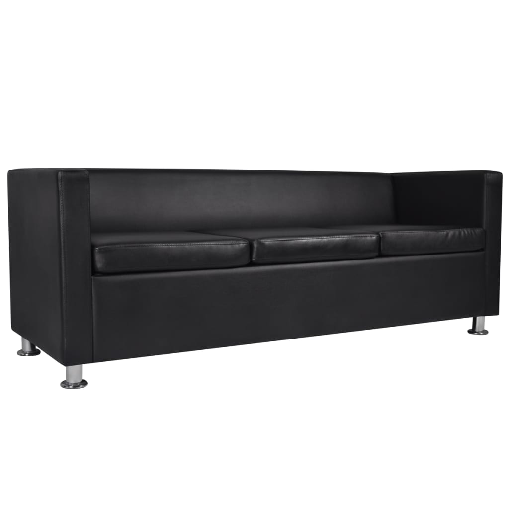 Conjunto de sofás de 2 e 3 lugares couro artificial preto