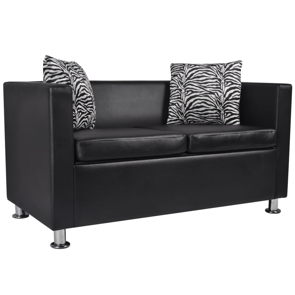 Conjunto de sofás de 2 e 3 lugares couro artificial preto