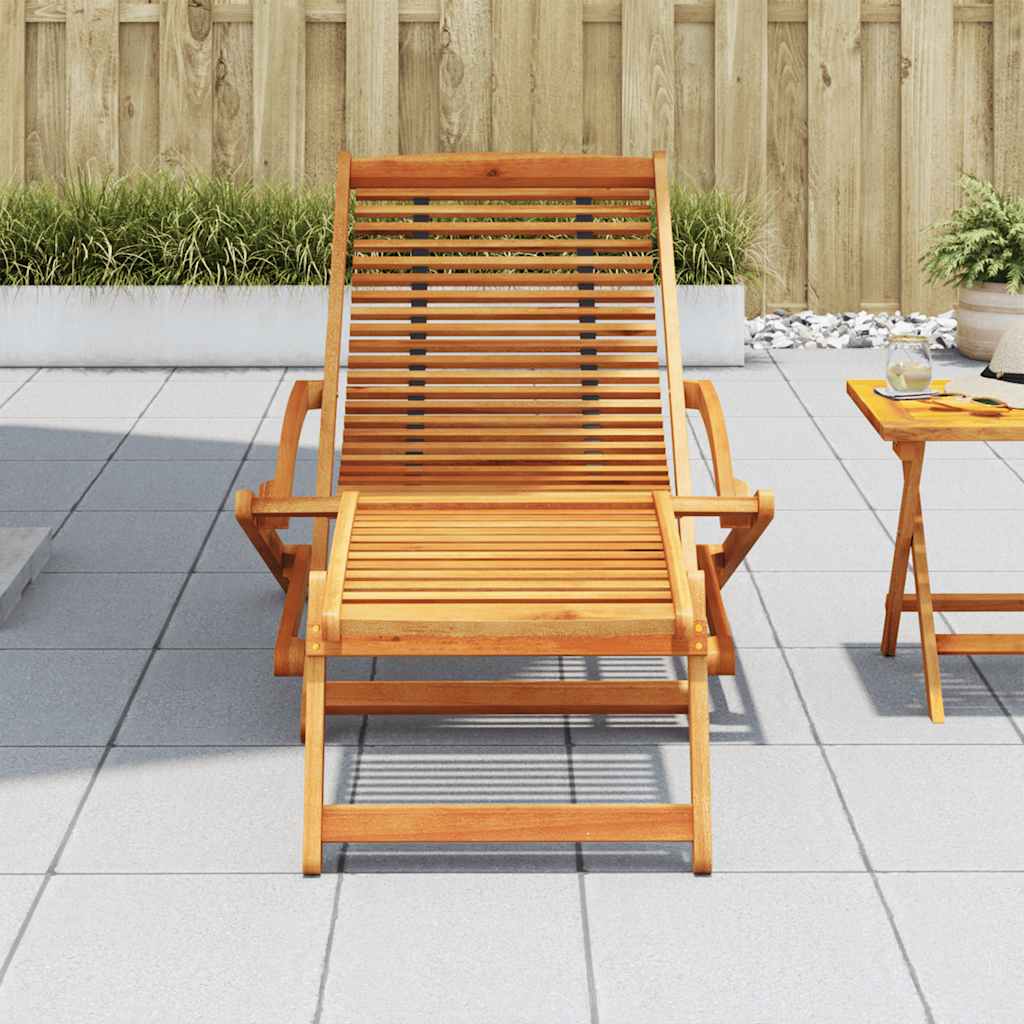 Sun lounger with footrests in solid acacia wood