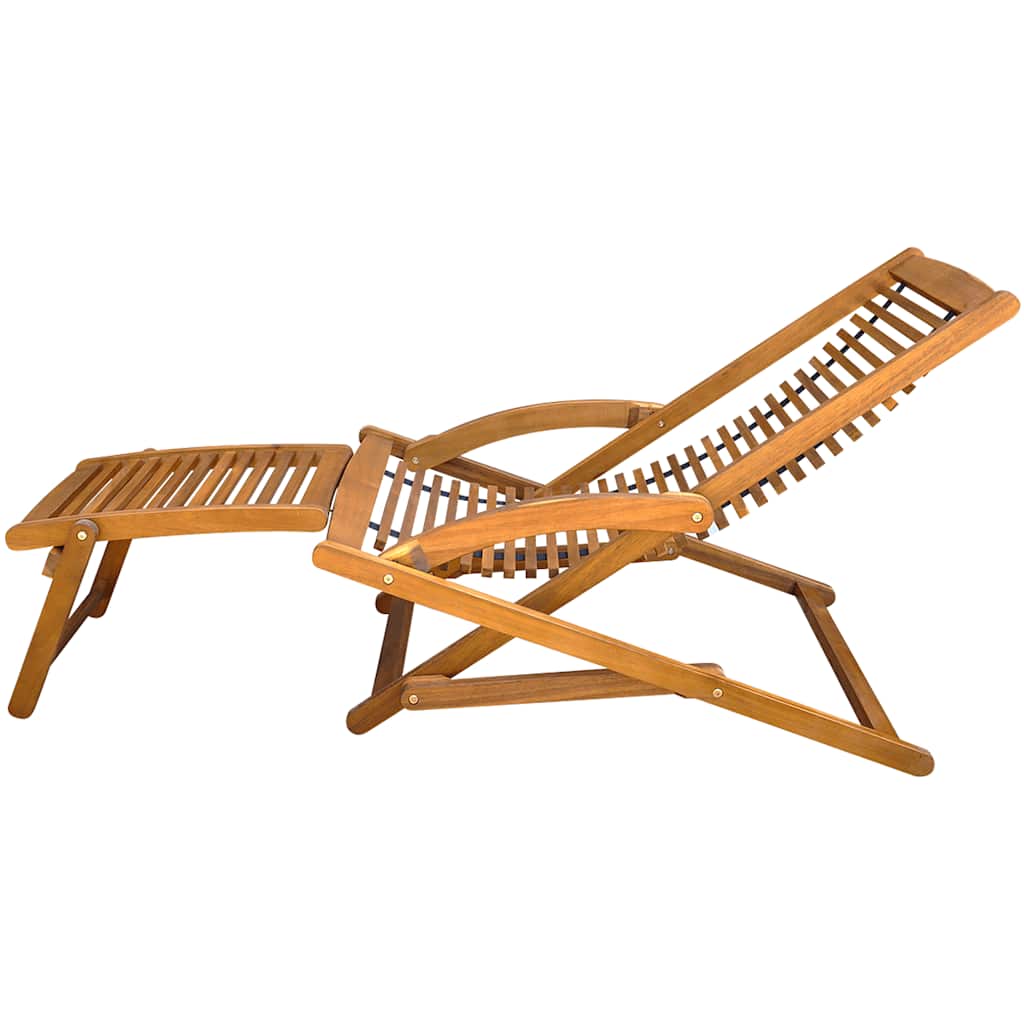 Sun lounger with footrests in solid acacia wood