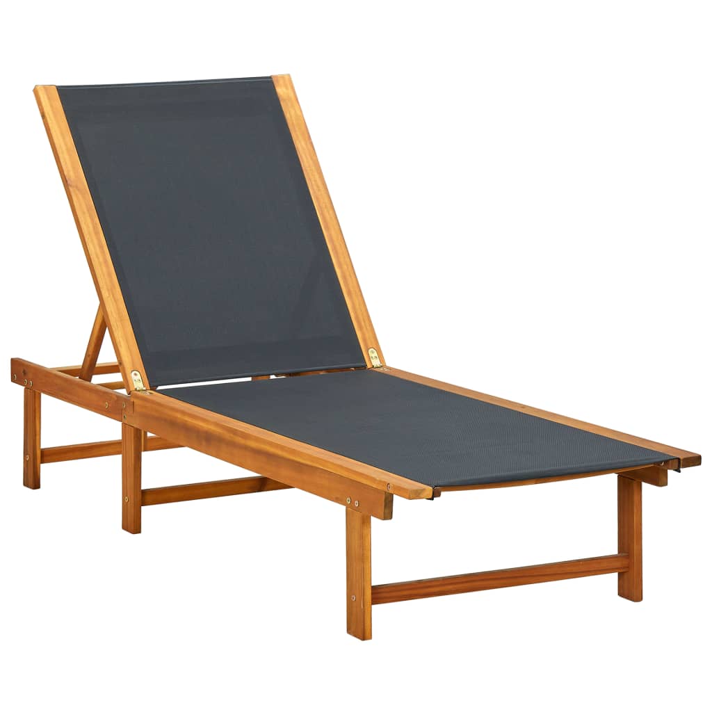 Sun lounger with table in solid acacia wood and textilene