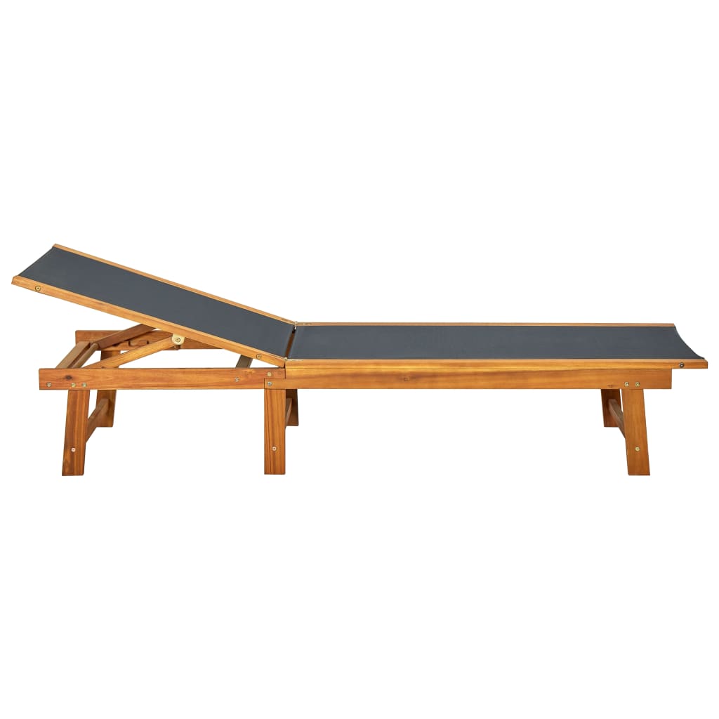 Sun lounger with table in solid acacia wood and textilene