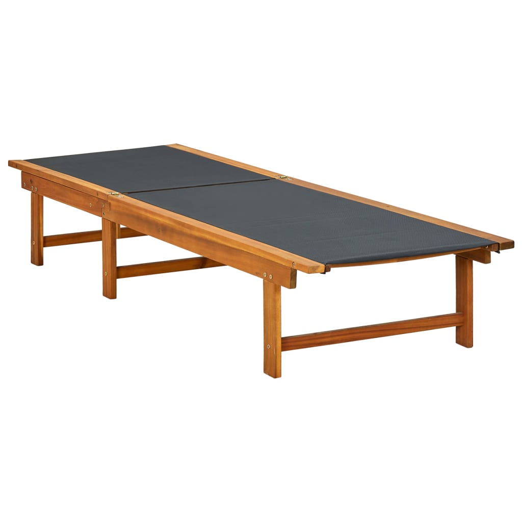 Sun lounger with table in solid acacia wood and textilene