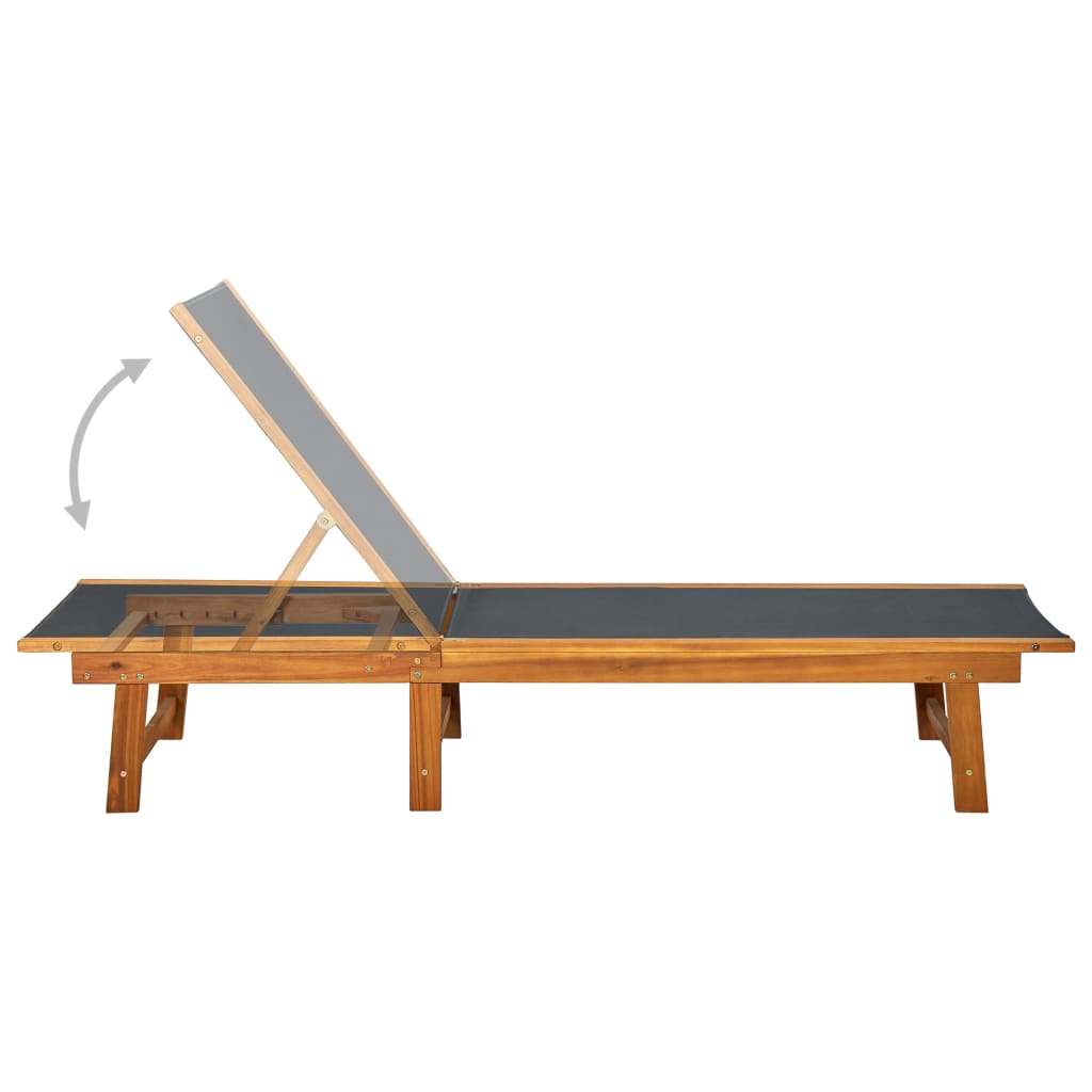 Sun lounger with table in solid acacia wood and textilene