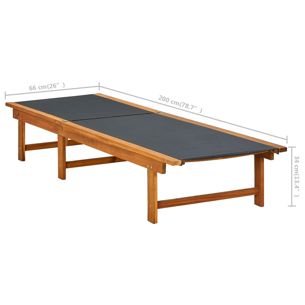 Sun lounger with table in solid acacia wood and textilene