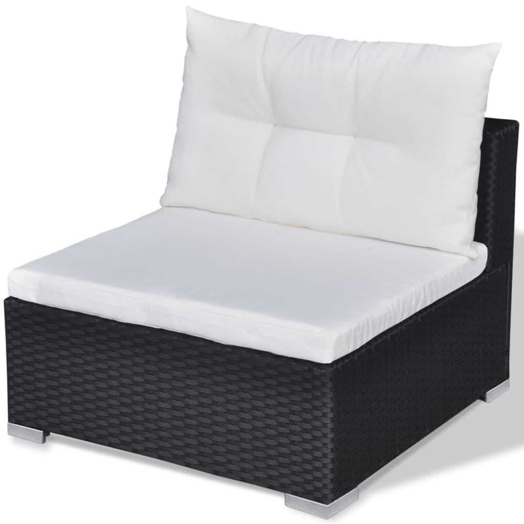 10 pcs conjunto lounge de jardim c/ almofadões vime PE preto