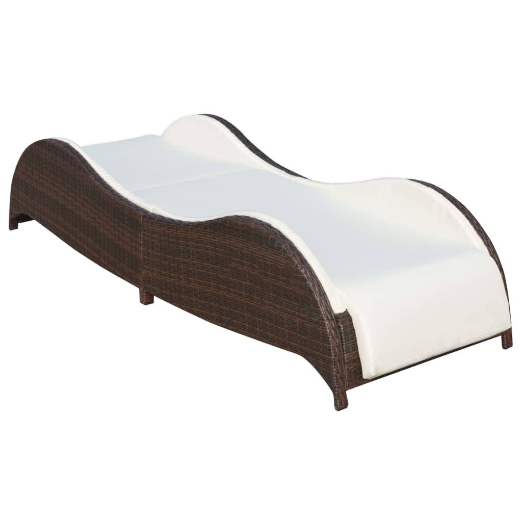 Brown PE wicker sun lounger with cushion