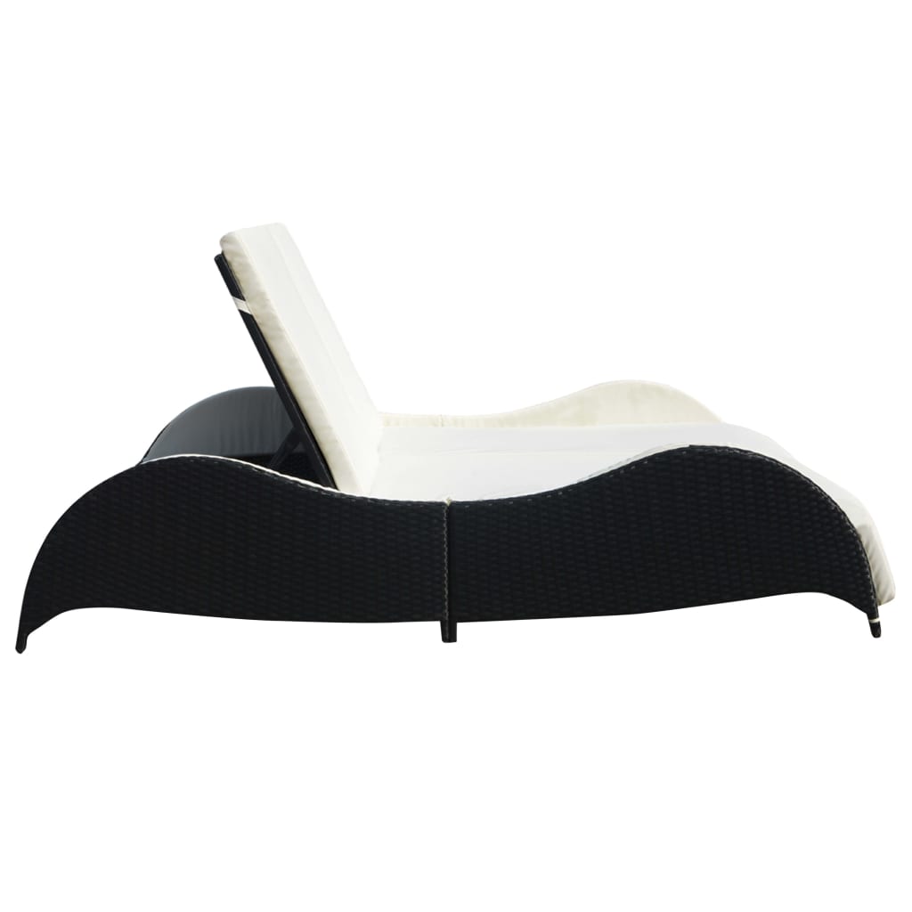 Double sun lounger with cushion in black PE wicker
