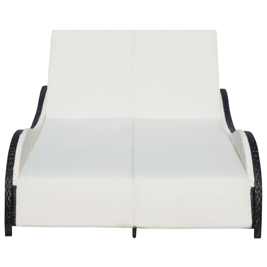 Double sun lounger with cushion in black PE wicker