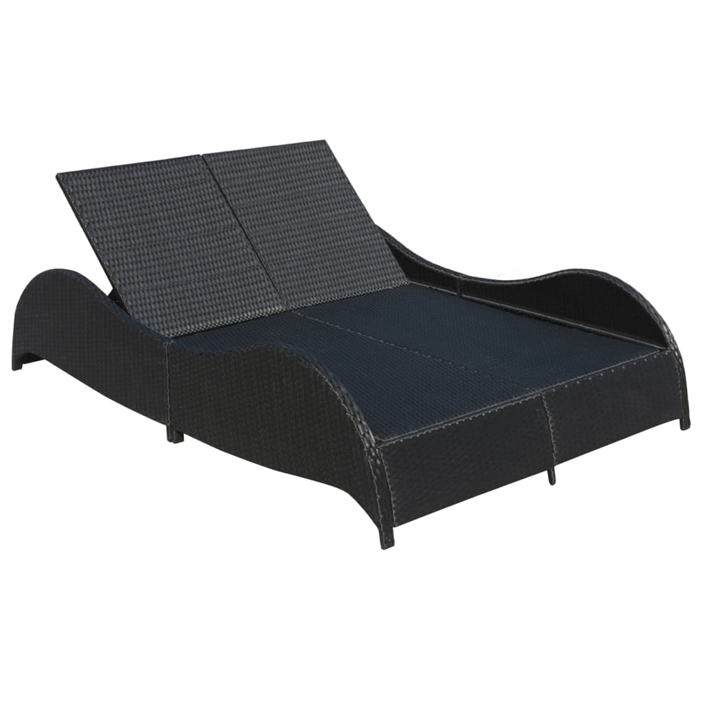 Double sun lounger with cushion in black PE wicker