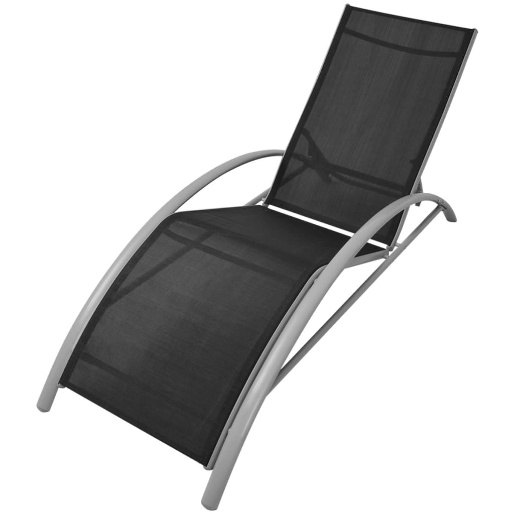 Sun loungers with black aluminum umbrella